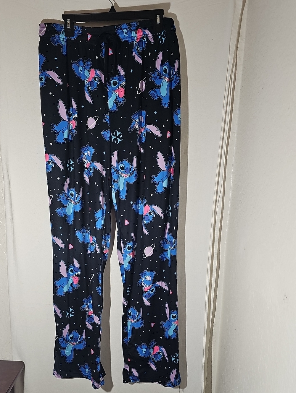 Disney Black Pajama Pants with Blue & Pink Stitch Print